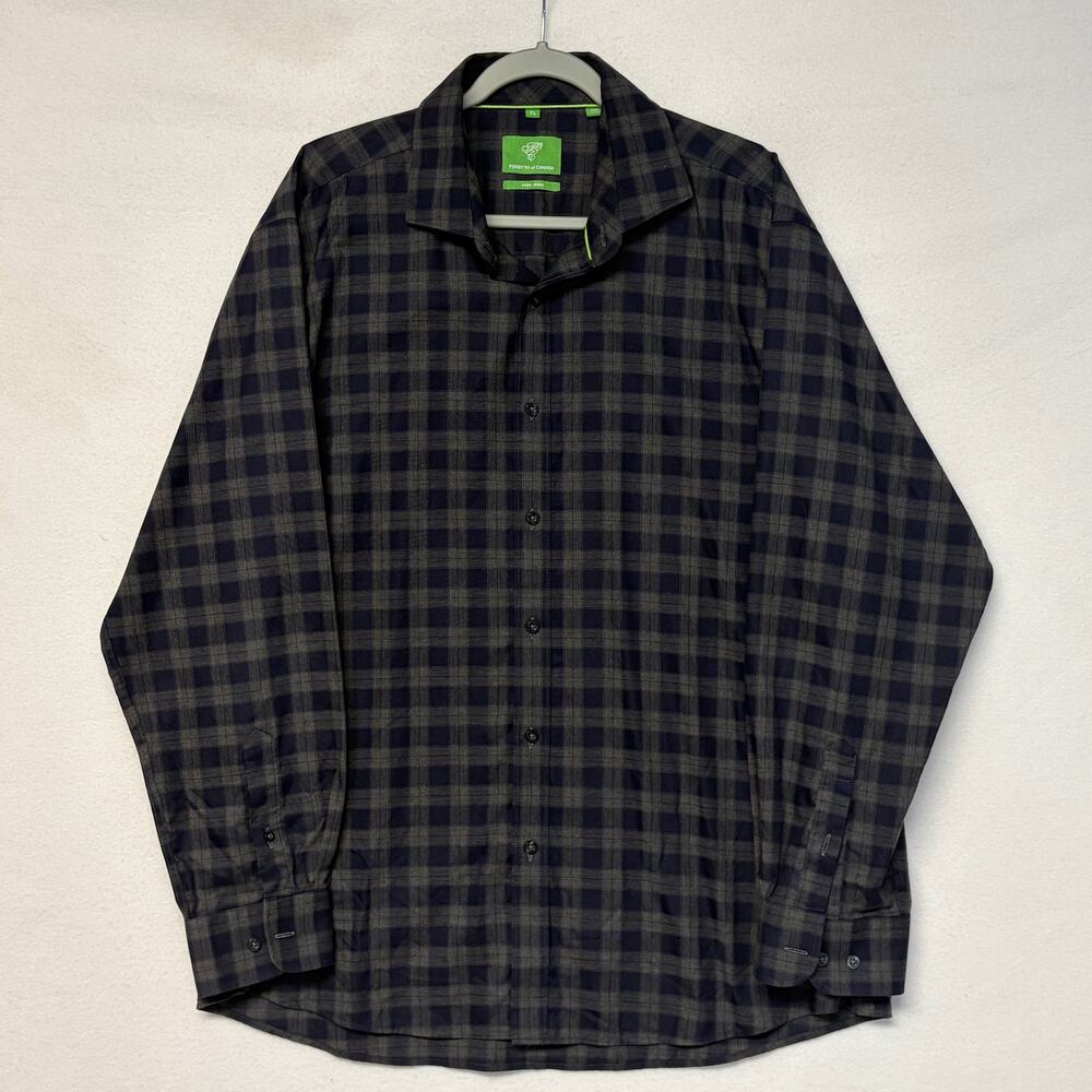 Forsyth Of Canada Shirt Mens XL Blue Gray Plaid Button Up Non Iron 100% Cotton